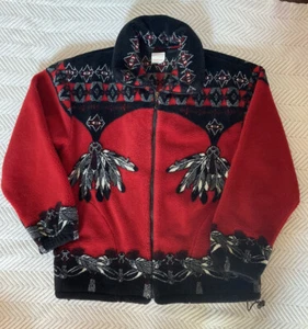 Milton Funwear Red/Blk Vintage Native American Dreamcatcher Fleece Jacket Men M - Picture 1 of 10