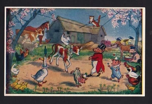 Vintage Künstler signiert Molly Brett Der Bauernhof Zirkus Tiere Fantasy Postkarte - Bild 1 von 2