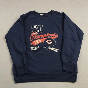 VINTAGE Chicago Bears Sweatshirt Adult Large Blue Champion Crewneck Raglan 80s - Picture 1 of 8