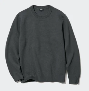 Uniqlo Men's Washable Milano Ribbed Crew Neck Sweater - Size L - Dark Gray - Picture 1 of 3