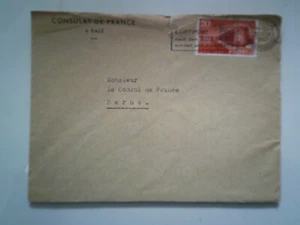 SVIZZERA Busta Viaggiata "CONSULAT DE FRANCE a BALE" 1947 Posta Aerea - Foto 1 di 1