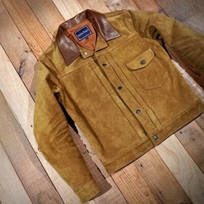 Mens Retro Wild West Jacket Suede Cowhide Leather Vintage Style American Casual - Image 1 of 4