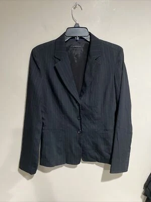 Blazer Elie Tahari Mezcla Lana Business Negro Con Rayas Azules Dos Botones Talla 10 Foto 1 de 4
