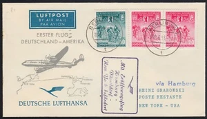 DDR Beleg 1955 MiF Erstflug WEST-Lufthansa Hamburg-New York Mi.Wert € (1528) - Picture 1 of 2