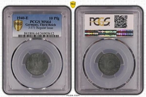 PCGS MS64 1940-E 10 Pfennig Pfg Germany, Third Reich J.371 WW2 *None higher* - Picture 1 of 4