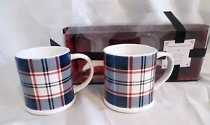 TOMMY HILFIGER set of mugs in red-white-blue Holiday plaid. NEW in BOX - Picture 1 of 8