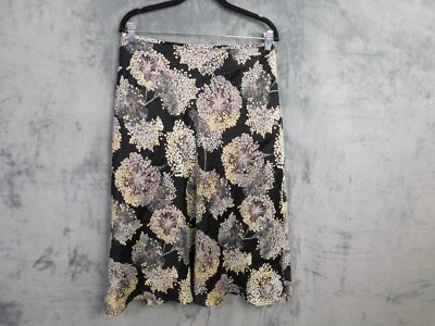 Falda Talbots Mujer 8 Negra Floral Midi Lino Seda Costa Playa Resort Línea A Foto 1 de 4