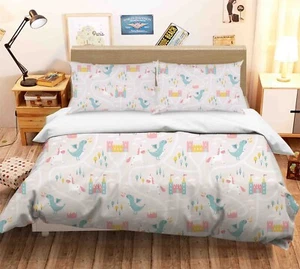 3D Unicorn Dragon Castle Pattern Quilt Cover Set Bedding Sets Pillowcases Queen - Picture 1 of 6