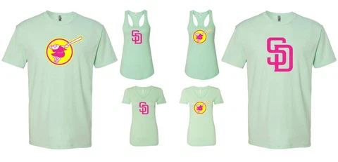 Padres City Connect Mint & Pink Logo SlimFit Soft T-Shirt Men's & Ladies sizes Cover
