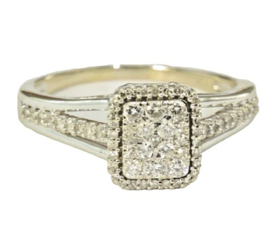 10k Gold Natural  Diamond Cluster  Ring Cushion Shape - Image 1 of 4