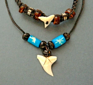 Shark Tooth Necklace Bracelet Gift Set Boys Mens Jewellery Real 1cm Sharks Teeth - Picture 1 of 5