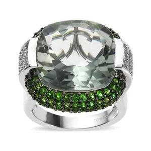 16.25ctw Montezuma Prasiolite & Multigem Ring Platinum Plated Silver Size 7 - Picture 1 of 6