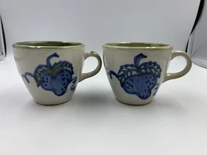 2 John B Taylor Ceramics Blue Strawberry Coffee Mugs 2 Tea Cups - Picture 1 of 5