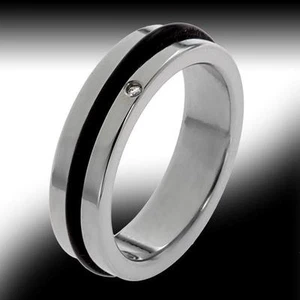 New Vero Vicenza Vomo Black Accented Steel Ring - Size 7.5 - Picture 1 of 1