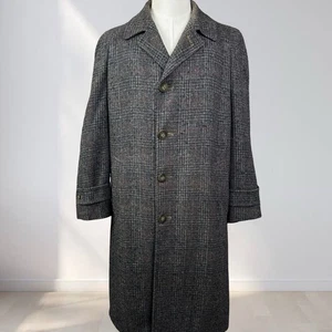 Vtg Dunbrook Tweed Overcoat 48R Men Houndstooth Plaid Donegal Flecked Wool USA - Picture 1 of 17