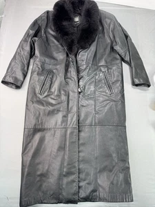 Vintage Greg Bell Ledermantel Damen Medium Kunstfellkragen Trenchjacke LESEN - Bild 1 von 11