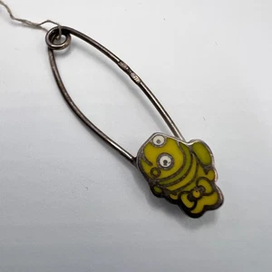 Broche prendedor aguja pez amarillo plata esterlina 925 esmalte joyería URSS vintage - Imagen 1 de 9