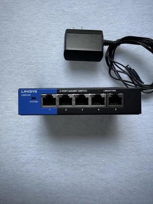 LINKSYS LGS105V2 5-Port Gigabit Switch with Power Cord 10/100/1000 Mbps 10 Gbps - Image 1 of 4