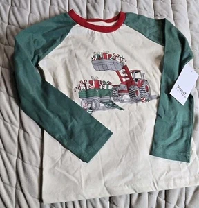 Christmas Shirt Boys Size 5 Planet Cotton Holiday Raglan Long Sleeve Tractor - Picture 1 of 6