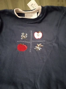 Vintage 90s Basic Editions Fall Collared Sweatshirt Apples Adult L NWT - Picture 1 of 5