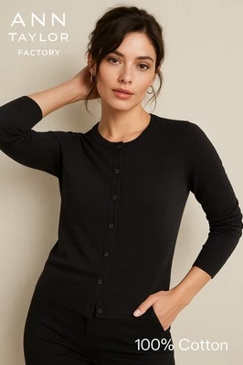 Женский кардиган Ann Taylor Factory черный 100% хлопок свитер размер L - Изображение 1 из 4