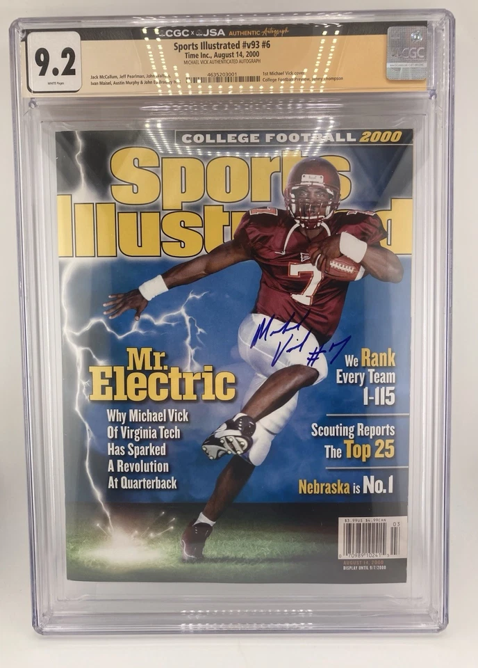 Michael Vick 2000 Signed Sports Illustrated CGC 9.2 + JSA First Cover Newsstand - Image 1 of 4