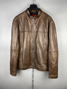 Hugo Boss Mens Soft Lamb Leather Brown Full Zip Casual Jacket Size L - Picture 1 of 20