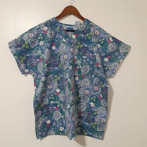 MHD Scrubs Floral Print Scrub Top Size XL 18W Cotton Blend Pockets - Picture 1 of 6
