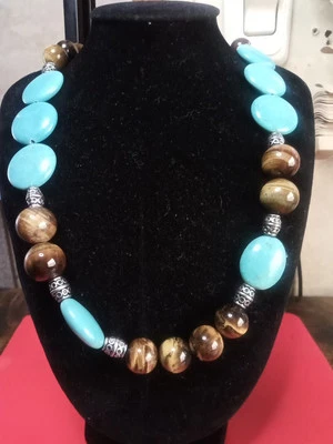 Juego de 3 piezas ojo de tigre y turquesa, collar pulsera y pendientes hechos a mano Foto 1 de 4