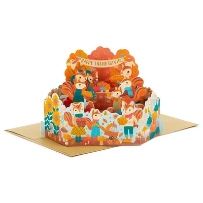 Hallmark Paper Wonder Displayable Pop Up Thanksgiving Card Woodland Feast - Image 1 of 4