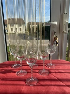 6 Bicchieri da Vino Rossa Cristallo D'Arques Modello Fleury Intagliato Cob 19,5 - Foto 1 di 3