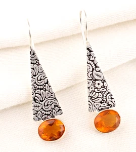 Fantastic Citrine Gemstone 925 Sterling Silver Handmade Jewelry Earrings 1.90" - Picture 1 of 6