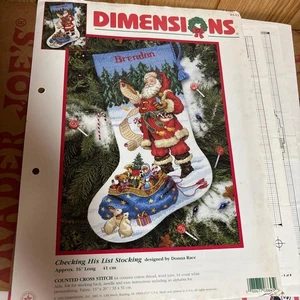 Dimensions Cross Stitch Chart “Checking His List Stocking” Christmas Pattern - Picture 1 of 5