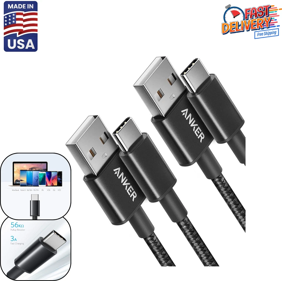 USB Type C Cable Anker 2-pack 3ft Premium Nylon Usb-c to Usb-a Fast Charging