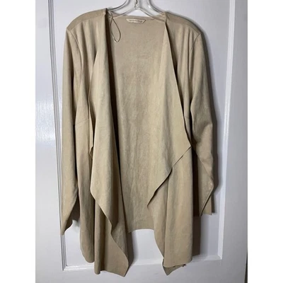 Soft Surroundings 2X Drape Front Cardigan Faux Suede Jacket Coat Beige - Image 1 of 4