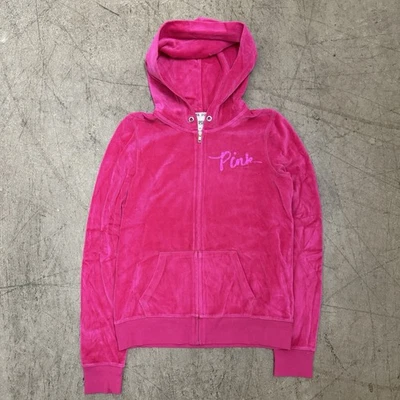 Sudadera con capucha recortada de terciopelo rosa liso mediana Y2k Pink Victorias Secret para mujer Foto 1 de 4