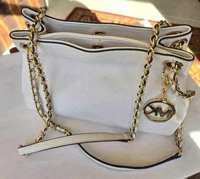 Michael Kors Mini Shoulder Bag Pebbled White Leather Interior Zipper Pocket - Image 1 of 4