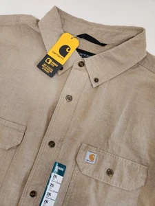 Camicia Carhartt Rugged Flex Uomo 2XLT Beige S/S Bottoni Chambray Relaxed Nuova con etichette - Foto 1 di 9