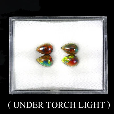 Pear Cab AAA Floral Flash Juego de Color Ópalo Negro 3.56ct 8.5x6mm 4 piezas Piedras Preciosas Foto 1 de 4