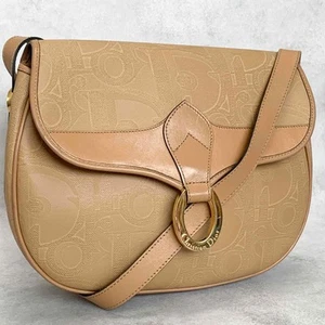Christian Dior Bag Trotter Shoulder Purse Beige Gold Leather PVC Auth - Picture 1 of 24