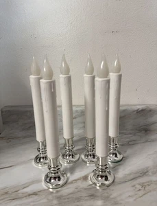 6 Flameless Candle Sticks Silver Candle Holder LED 9IN Flicker Wax Running - Picture 1 of 9