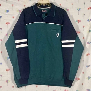 On Line Vintage 90s Collared Sweatshirt Men's Size XL Navy And Green - Picture 1 of 8