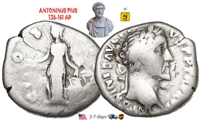 Ancient Roman Empire Coin Silver Denarius ANTONINUS PIUS 138-161 AD #30080 - Image 1 of 3