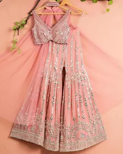 NUEVO Diseñador Ropa de Fiesta Indio Paquistaní Boda Melocotón Choli Palazzo Vestido Traje - Imagen 1 de 14