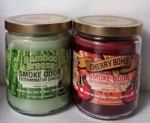 Smoke Odor 13 oz Candles 2 Fragrances Set Bamboo Breeze/Cherry Bomb. - Picture 1 of 4