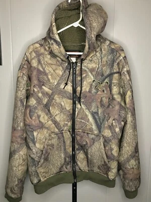 True Timber Hunting Hoodie Mens MD Tree Leaf Camo Zip Up Fleece Lined Jacket - Image 1 of 4