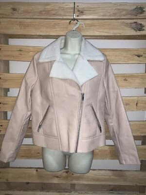 Charlotte Russe 抓绒衬里浅粉色轰炸机夹克女式 M 码 KG — 第 1/4 张图片