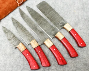 CUSTOM HANDMADE FORGED DAMASCUS STEEL CHEF KNIFE SET KITCHEN KNIVES SET#B-185 - Picture 1 of 7