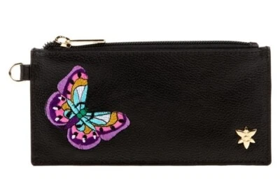 Cartera organizadora RFID de cuero bordado Anuschka - Alas mágicas - Negra - Nueva con etiquetas Foto 1 de 4