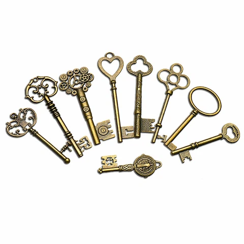 9pcs Vintage Skeleton Keys Charm Set Royal Key in Antique Bronze for Pendant DIY Cover
